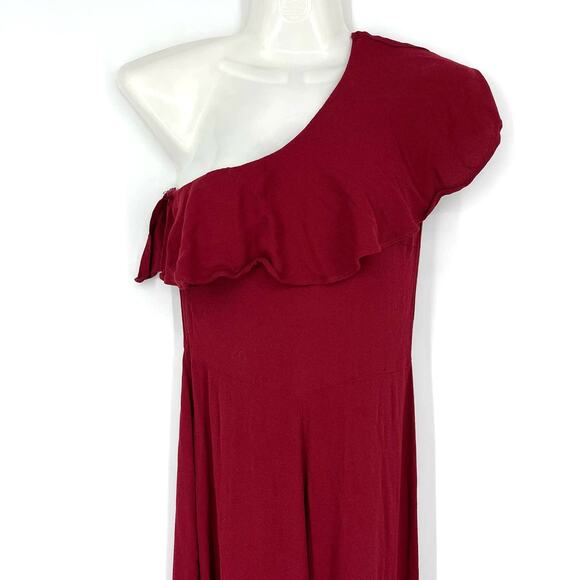Zara Woman Burgundy Red Jumpsuit Small One Shoulder Ruffle - Picture 4 of 8